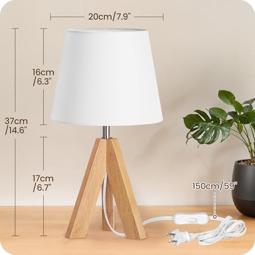 Small Tripod Table Lamp, Modern Nightstand Lamp with Fabric Shade, Boho Bedside Wood Desk Light for Bedroom, Kids Room, Living Room, Office, Study, White, W51TL05 - Image 6