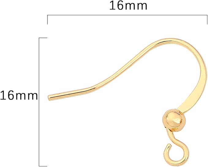 18K Gold Plated Earring Hooks 16x16mm 80pcs with Beads for Jewelry Making Findings