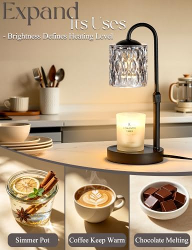 Briever Dimmable Candle Warmer Lamp with Timer, Height Adjustable Electric Candle Wax Warmer, Birthday Gifts for Women Mom, House Warming Gifts New Home Decor, Solid Wood Base, Black Gray Glass - Image 6