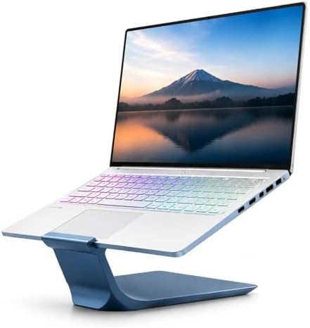 Laptop Stand for Desk – Ergonomic Laptop Riser, Improves Posture & Reduces Neck Pain, Stable No-Wobble Design, Cooling Airflow, Fits 10–17” Laptops, Office & Home Setup (Metal Blue) by Neto3DPrinting