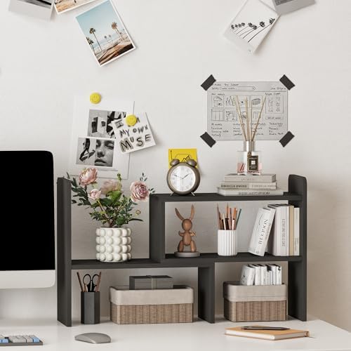 Flexible Assembly Desk Top Organizer, Free Combination Desktop Organizer Shelf, Wood Office Supplies Organizer for Office, Classroom, Dorm, Black - Image 2