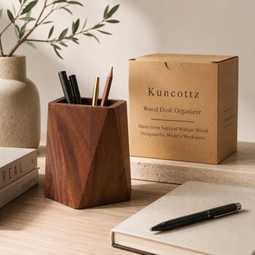 Black Walnut Wood Pen Holder for Desk - Luxury Geometric Office Organizer - Image 2