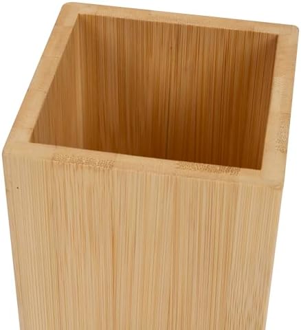 Mind Reader Pen Cup, Accessory Holder, Desktop Organization, Office, Bamboo, 3.5"L x 3.5"W x 3.875"H, Brown - Image 4