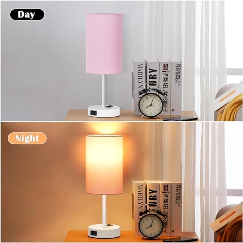 ZJOJO 13.8'' Pink Small Table Lamp Set of 2 for Bedroom Bedside, AC Outlet - Image 3
