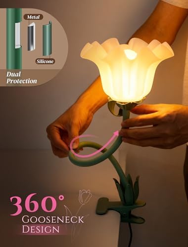 Clip On Flower Lamp for Bedroom, Aesthetic Bedside Reading Light with Flexible Gooseneck, 3 Color Modes Cute Desk Lamp Decor for Dorm Room, Headboard, Nightstand and Home Office - Image 3