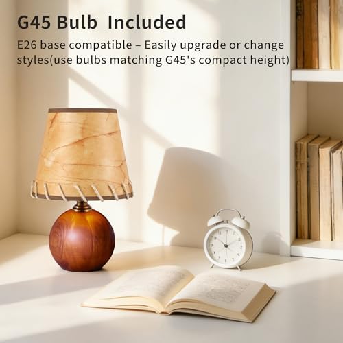 11.4" Boho Small Table Lamp with Brown Solid Wood Base - Image 5