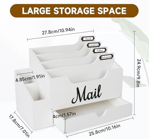 Wood Desk Organizer, Mail Organizer Countertop with 2 Pen Holders - Image 3