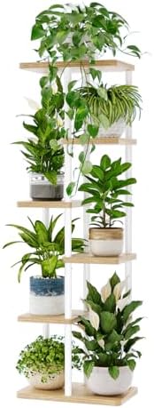 Bamworld Plant Stand 6 Tier Tall Shelf for Multiple Plants White by Bamworld