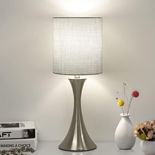 3 Way Touch Control Table Lamp, Dimmable Bedside Desk Lamp with Metal Base Modern Nightstand Lamp Stylish Grey Shade Simple Side Table Lamp for Bedroom, Living Room, Office or Den LED Bulb Included by Seasidevillage