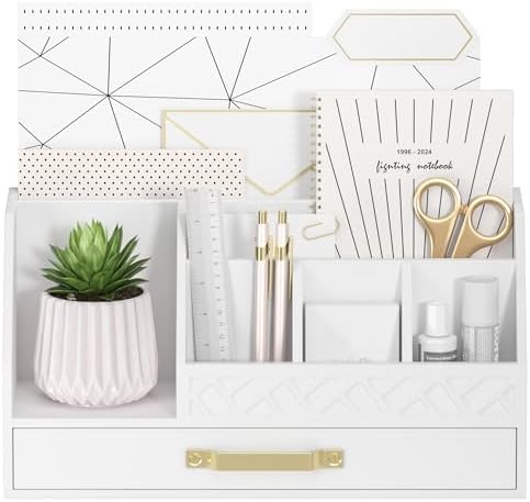 Wisuce Bamboo Mail Organizer Countertop with Drawers, Wooden Desk Organizer File Bill Sorter Storage Box for Desktop Letter Envelope Countertop Holder for Office Home School Organization by Wisuce