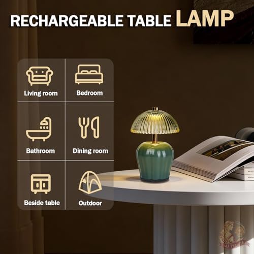 MJ PREMIER Rechargeable Table Lamp, Small Cordless Lamp with Timer, Green - Image 6