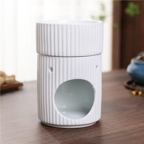 Stylish Stripe Design Ceramic Tealight Candle Holder Oil Burner, Essential Oil Incense Aroma Diffuser Furnace Home Decoration Romantic White by Warmself