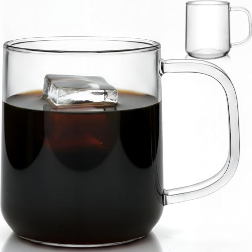 Aquach 16oz Glass Cups with Handle Set of 2, Clear Borosilicate Latte Mugs by Aquach