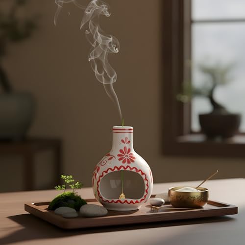 Ceramic Incense Holder–Handcrafted Palo Santo Holder with Chimney, Incense Burner with Ash Catcher for Sage, Cone Burning and Tealight, Perfect for Meditation, Yoga and Aromatherapy for Women - Image 5