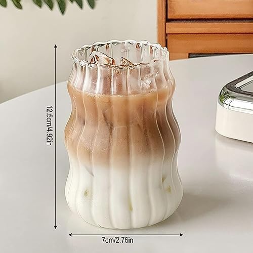 2 Pcs Ribbed Glass Cups, 18 Oz Vintage Drinking Glassware with Wave Design - Image 2