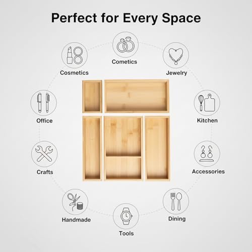 Bamboo Drawer Organizer Set, 5 Piece - Image 6