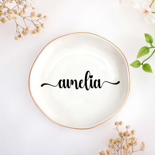 JoycuFF Amelia Personalized Name Ceramic Jewelry Tray, Mothers Day Christmas Anniversary Engagement Birthday Gifts for Women Couples, Trinket Dish for Rings Earrings Necklaces Bracelets Keys by Joycuff