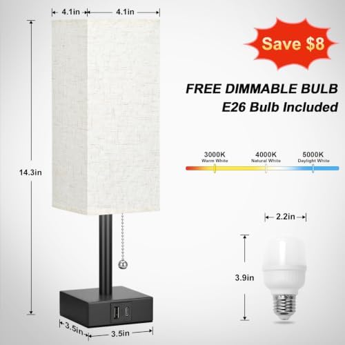 Small Bedside Table Lamp for Bedroom - Desk Lamp For Nightstand, USB C+A - Image 2
