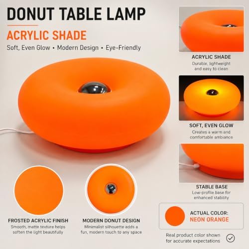 Donut Table Lamp,Orange Acrylic Shade,Ambient Lighting Decor - Image 2