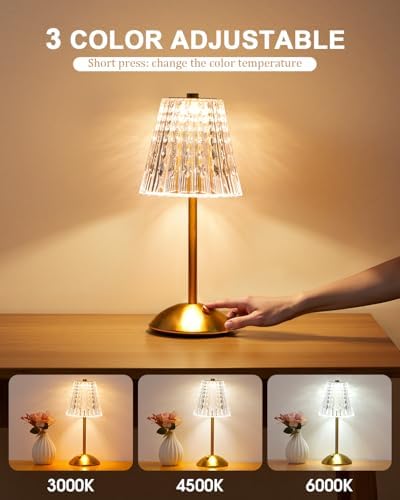 Nusogon 2 Pack Cordless Crystal Table Lamps, Rechargeable Touch Lamp - Image 2