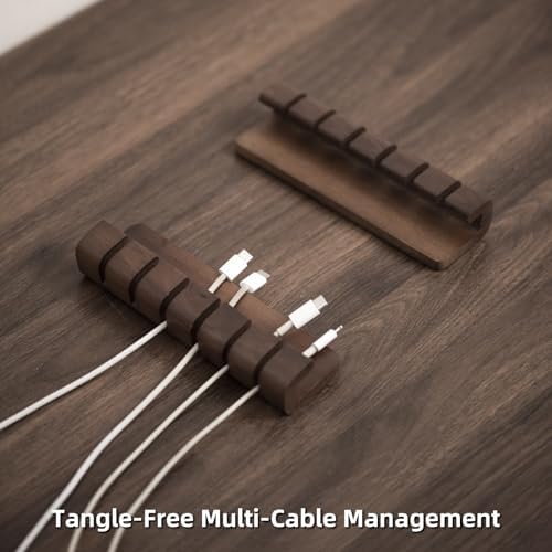 Black Walnut Wood 6‑Slot Cable Organizer,Cord Holder for Desk - Image 2
