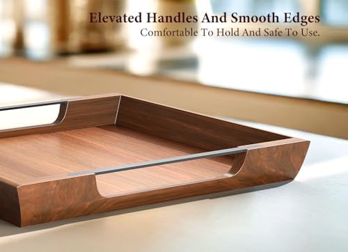 Large Ottoman Tray, 20in Square Acacia Wood Serving Tray with Handle - Image 4
