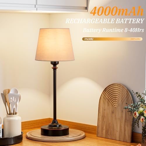 Cordless Table Lamp Rechargeable Bronze - 1 Pack Brass 4000mAH Battery Operated Lamp for Decor, 3000K Stepless Dimming Touch Control Wireless Lamp for Bedroom, Dining Table, Counter, Living Room - Image 5