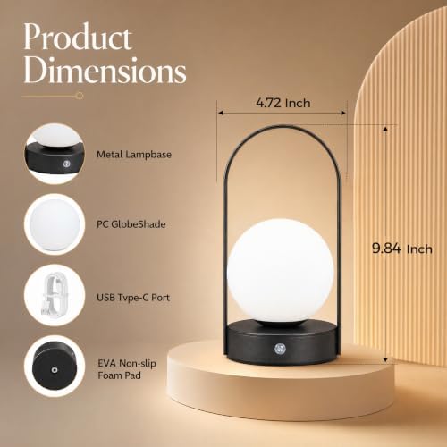 Senzoy Globe Table Lamp, Portable Mini LED Night Light, Black - Image 4
