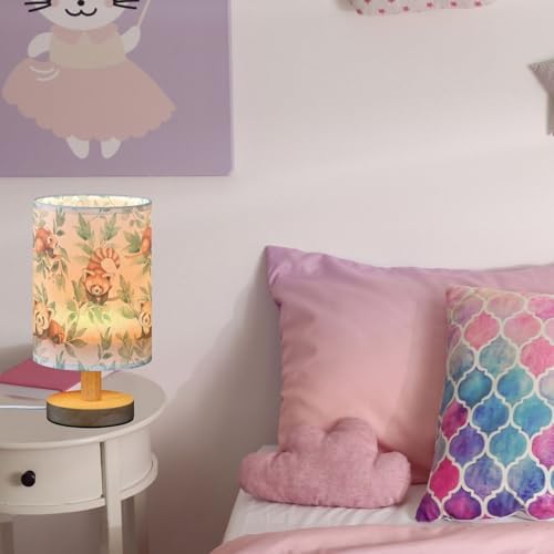 Fustylead Cute Red Panda Green Leaves Bedside Table Lamps with USB Port for Bedroom Lamp Accent Table Lamp Small Nightstand Lamp Sturdy Linen Shade Wooden Decorative Lamps for Home|Kids|Holiday - Image 5