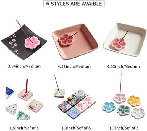 Set of 6, Small Japanese Ceramic Handmade Cute Cherry Blossom Incense Stick Holder or Incense Burner Holder, Unique Ash Catcher Inscent Tray and Decorative Gift, Home Decor 1.34 inch - Image 6