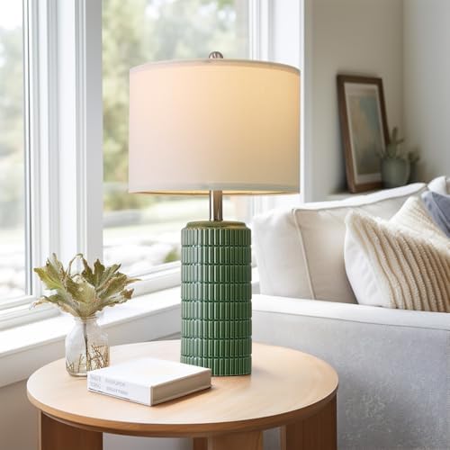 PoKat 23" Dark Green Ceramic Table Lamps Set of 2, Modern Table Lamps for Living Room, Farmhouse Lamps for Bedroom Night Stands, Traditional Nightstand Desk Decor Lamps - Image 5