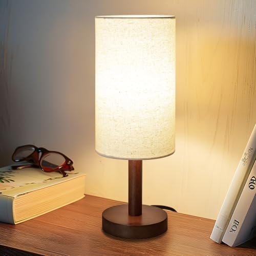 LALISU Small Table Lamp，Nightstand Lamp Wood Base Bedside Lamp Plug in by LALISU