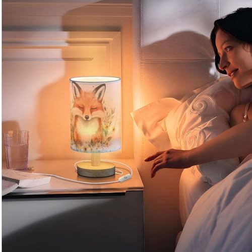 Watercolor Lovely Fox with Flower Design Bedside Table Lamps with USB Port for Bedroom Lamp Accent Table Lamp Small Nightstand Lamp Sturdy Linen Shade Decorative Lamps for Home Living Room Kids - Image 7