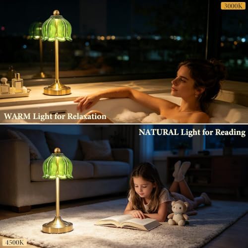 Cordless Touch Table Lamp,Rechargeable Lamp with Glass Shade - Image 5