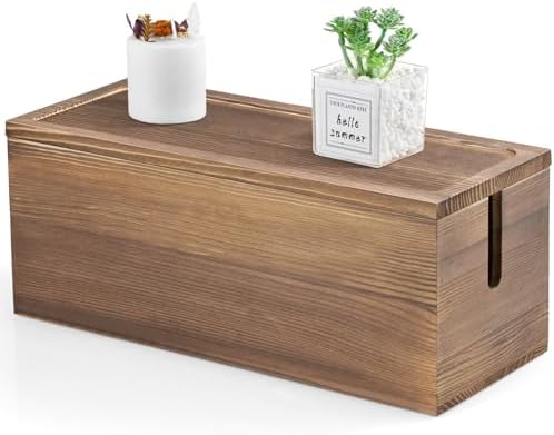 Large Cable Management Box, Burnt Wood Cord Organizer Box for Desk, Floor, Office to Hide Extension Cords Power Stripes Surge Protectors Chargers Wires by Bivvclaz
