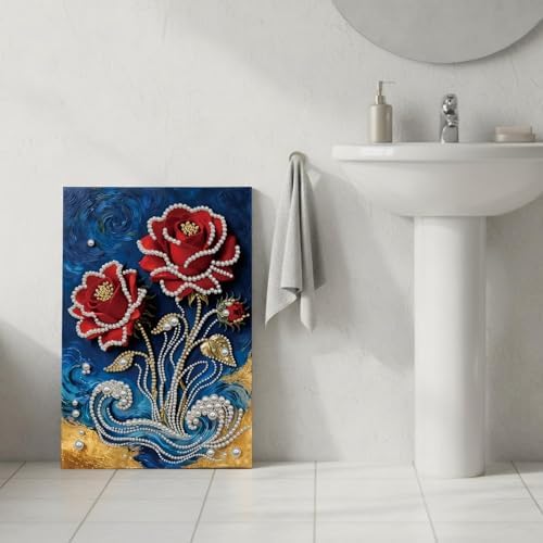 DIY Pearl Painting with Frame, Creative Design, Handmade Stress-Relieving Home Wall Decoration, Includes Frame and Tools-Red Rose-1 - Image 4