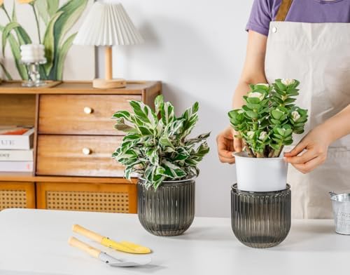 Melphoe Self Watering Pots for Indoor Plants Planter, 5.3 Inch 2 Pack Planters Self Watering Plant Pots for Flower, Houseplants, Succulent, African Violets and Cactus with Drainage - Image 2