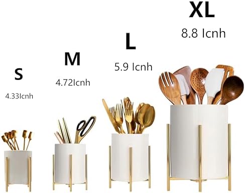 Gold Pencil Cup Sturdy Metal Frame With White Ceramic Pen Holder For Desks and kitchen Appliance Holders - Image 2