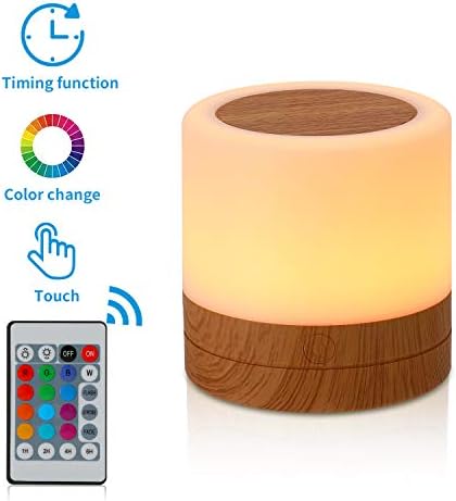 Nursery Night Light for Kids, USB Rechargeable Small Desk Lamp,13 RGB Colors & 4 Brightness & 1 Remote, Touch Bedside Cordless Table Lamp, Portable Night Lamp for Bedroom Living Room Home (Brown) - Image 2