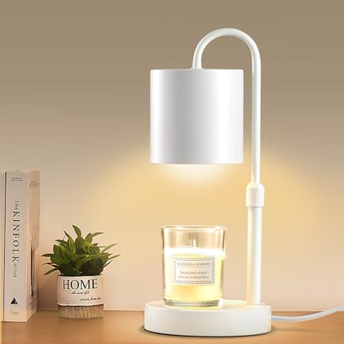 Briever Dimmable Candle Warmer Lamp with Timer, Height Adjustable Electric Candle Wax Warmer, Christmas Birthday Gifts for Women Mom, House Warming Gifts New Home Room Decor, White Solid Wood Base by Briever