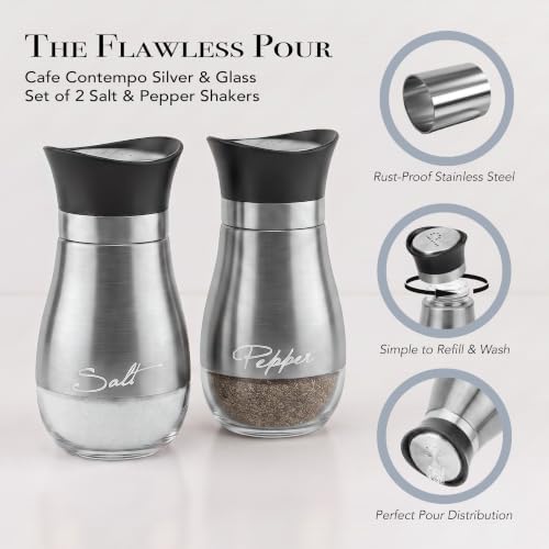 Circleware 68255 Cafe Contempo Elegant Glass Salt and Pepper Shakers Dispenser, Perfect for Himalayan Seasoning Herbs Spices, 4.4 oz, Silver - Image 3