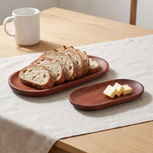 VOSAREA 2PCS Oval Wood Tray Japanese Wooden Tray Set - Image 3