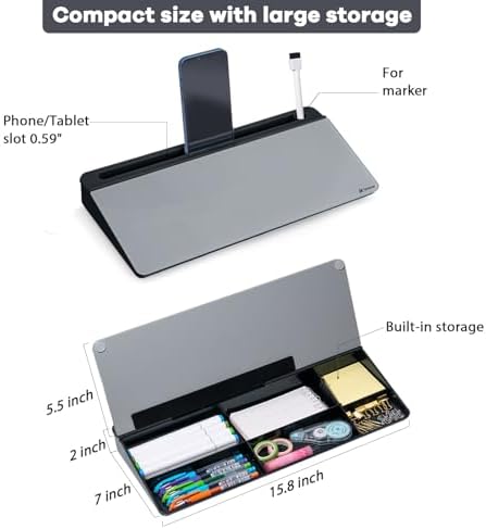 Varhomax Glass Desk Whiteboard with Storage, Desktop Organizer - Image 6