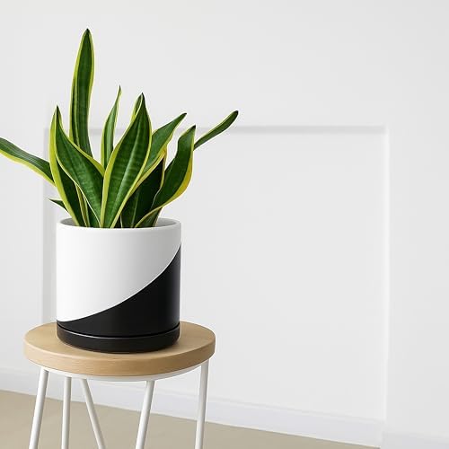 D'vine Dev 10 Inch Ceramic Planter Pot, Black White Diagonal, 94-O-E-K - Image 6