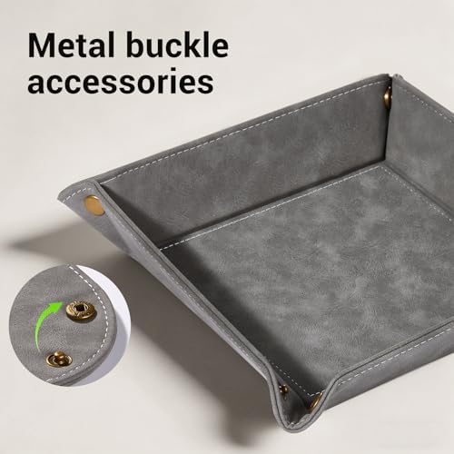 CoBak Leather Valet Tray, PU Leather Catch-All Tray for Entryway,Gray - Image 6