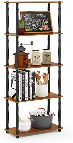Furinno TURN-S-TUBE Storage Shelves, 5-Tier Book Shelf, Corner Shelf, Toolless Open Shelves, Classic Tubes, for Organization and Storage, Living Room, Garage, Home Office, Light Cherry by Furinno-FitsYourSpaceFitsYourBudget