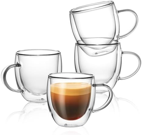 Sweese 5oz Double Wall Glass Espresso Cups Set of 4, Clear Glass Espresso Shot Cups Perfect for Cappuccino, Latte, Tea by Sweese