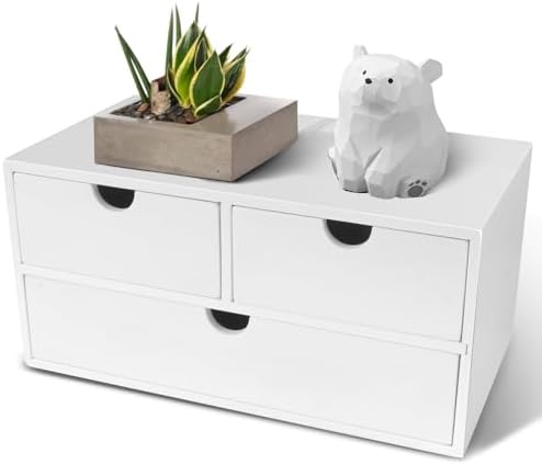 Charmewooden Bamboo Desk Organizer with 3 Drawers, Countertop Organizer with Drawers Makeup Storage Drawer 3 Drawer Tabletop Storage Organization Box Home Office Workspace（White） by Charmewooden