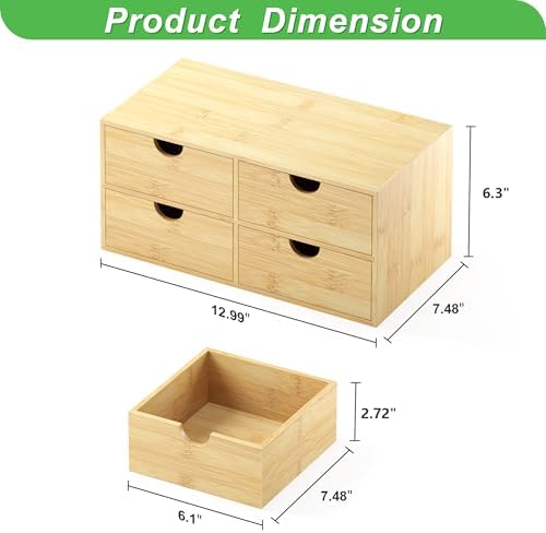 Bamboo Desk Organizer with Drawers, Desktop Storage Box for Office Supplies - Image 3