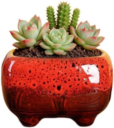 Cute 4.7 Inch Rectangle Ceramic Home Garden Decoration Succulent Cactus Flower Pots Container -Plant Not Included (Red) - Image 3